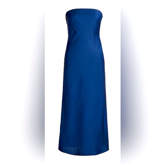 NWT J. Crew Collection Gwyneth Strapless Navy Blue Satin Midi Slip Dress - Picture 2 of 3